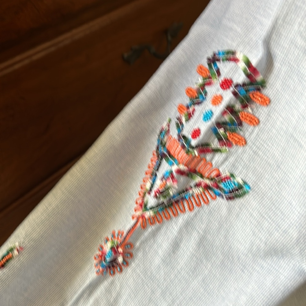 Velvet by Graham & Spencer striped peasant top with embroidery. - Picture 6 of 11